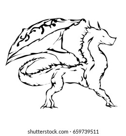Cute sketch dragon. Vector illustration