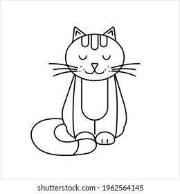 Cute sketch drawing cat. Linear drawing of a pet. Simple vector cat isolated on white background