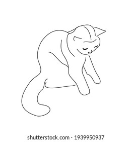 Eine scharfe Zeichnung einer spielenden Katze. Lineare Zeichnung eines Tieres.