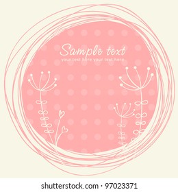 Cute sketch flower retro postcard with circle and polka dot on the background