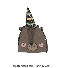 Cute sketch hand drawn bear head illustration