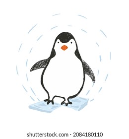 Cute sketch hand drawn color penguin illustration