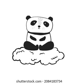 Cute sketch hand drawn panda on cloud illustration