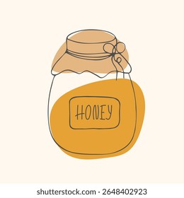 Fofo de mel bonito com tampa de papel ofício. Comida orgânica natural doce. Estilo de vida saudável. Ilustração minimalista de Doodle. Ideal para o livro de crianças, blog de comida, adesivos, design de embalagem eco-friendly