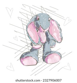 Cute sketch rabbit. Hare sketch toy
