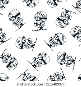 Cute Ski Boys Vector Graphic Line Art Cartoon Seamless Pattern can be use for background and apparel design