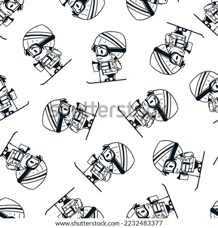 Cute Ski Boys Vector Graphic Line Art Cartoon Seamless Pattern can be use for background and apparel design