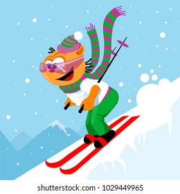 cute skier teddy bear painted character rolls off a snow slide in the winter at the Olympics