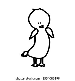 Cute skinny tall chick isolated on white background. Outline hand drawn element for design print on postcard. Vector doodle illustration. Design children books, coloring book, t shirt and cup print. 