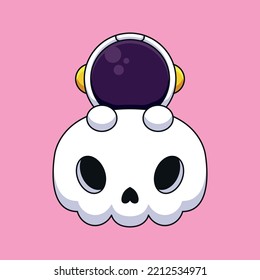 cute skull astronaut halloween cartoon mascot doodle art hand drawn 