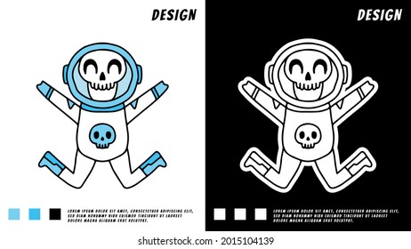 cute skull astronaut with happy expression and jumping. illustration for t shirt, poster, logo, sticker, or apparel merchandise.