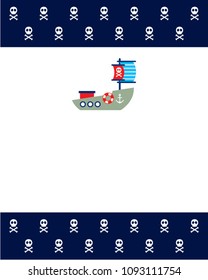 cute skull boat ship greeting card vector