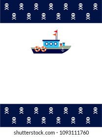 cute skull boat ship greeting card vector