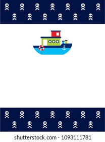 cute skull boat ship greeting card vector