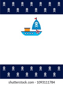 cute skull boat ship greeting card vector