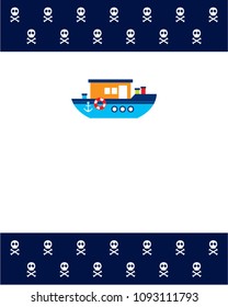 cute skull boat ship greeting card vector