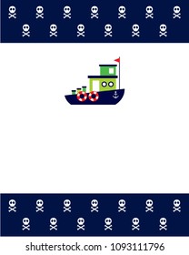 cute skull boat ship greeting card vector