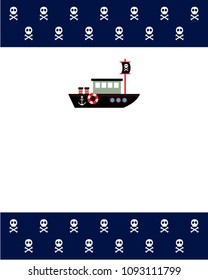 cute skull boat ship greeting card vector