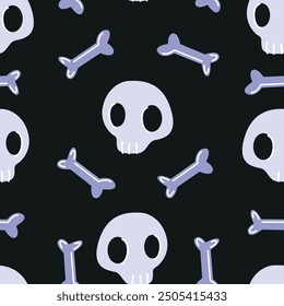 Cute Skull and Bones Pattern. Halloween pattern. 