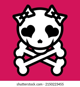 Calavera con arco y huesos cruzados. Camiseta impresa para Horror o Halloween. Ilustración de estilo cómico aislada en segundo plano. EPS vectorial 10