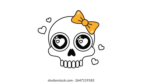 Cute Skull with a Bow and Hearts A Sweetly Morbid Halloween Image