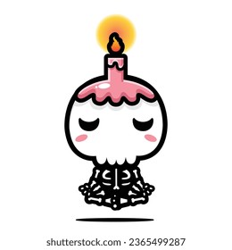 cute skull with burning candle on head