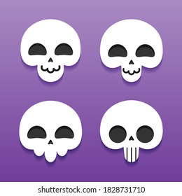 Cute Skull Cartoon Character Collection, Set of Skull Cartoon Character in Vector Flat Design, Vector and Illustration.