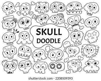 Dibujo de una caricatura de calavera corta con diferentes caras