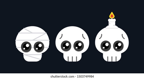 Cute skull cartoon flat design elements,Vector and Illustration.