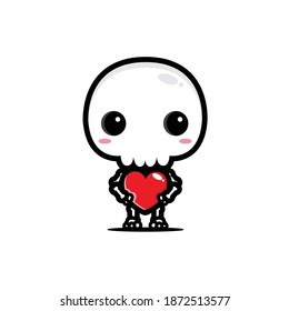 cute skull character design hugging heart