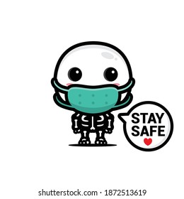 cute skull character design wearing a mask