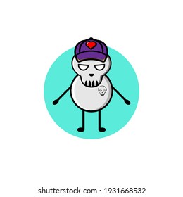 Cute skull character illustration design wearing a hat