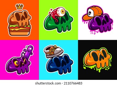 cute skull character vector set