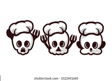 Cute skull chef logo head cartoon illustration