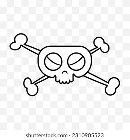 Cute skull with crossbones, cartoon comic style illustration. Vector isolated on background.