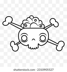 Cute skull with crossbones, cartoon comic style illustration. Vector isolated on background.