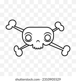 Cute skull with crossbones, cartoon comic style illustration. Vector isolated on background.