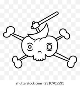 Cute skull with crossbones, cartoon comic style illustration. Vector isolated on background.