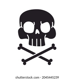 Cute skull and crossbones silhouette vector icon isolated on a white background.