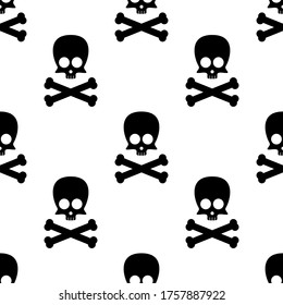 Cute skull and crossbones square seamless pattern on white background. Vector illustration.