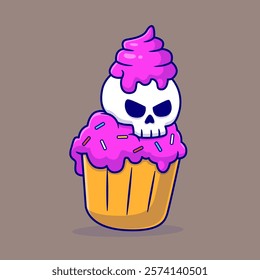 Cute Skull In Cupcake Cartoon Vector Icon Illustration. Food 
Holiday Icon Concept Isolated Premium Vector. Flat Cartoon 
Style 