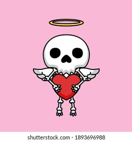 Cute skull in cupid angel costume