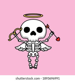 Cute skull in cupid angel costume