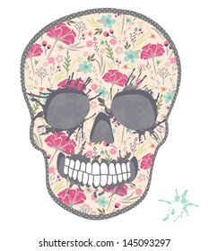 Cute skull with floral pattern. Skull from flowers.