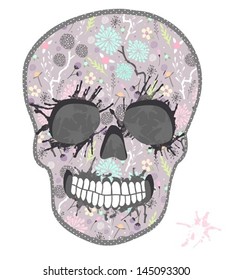 Cute skull with floral pattern. Skull from flowers.
