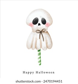 cute skull ghost candy, illustration Halloween horror element clipart