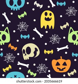 Cute skull with ghost halloween pattern illustration