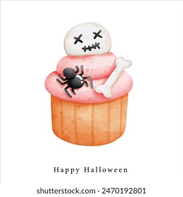 cute skull ghost and spider cupcake illustration horror for Halloween element decoration