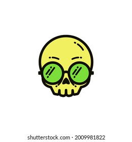 Cute Skull with Glasses Cartoon Illustration