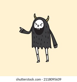Cute Skull Grim Reaper with angry pose, illustration for t-shirt, poster, sticker, or apparel merchandise. With cartoon style.